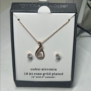 Elegant Rose Gold Necklace and Earring Set with Cubic Zirconia